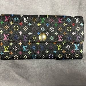 Louis Vuitton Takashi Murakami X Black Monogram Multicolor Sarah Long Wallet